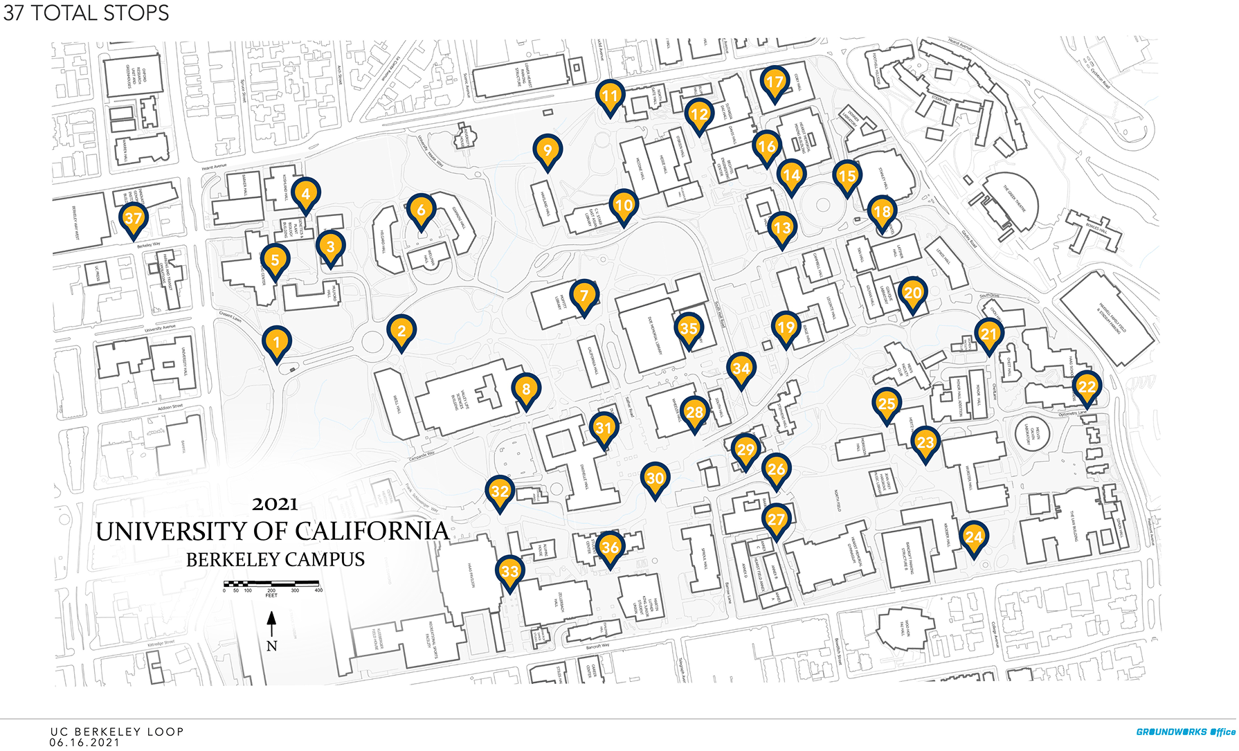 Campus map of  all initial 37 stops 